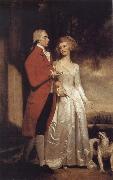 Sir Christopher and Lady Sykes strolling in the garden at Sledmere George Romney